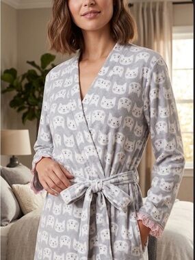 RENE RAFE  WHIMSICAL CAT MINI ROBE TIE SASH. SIZE L/G